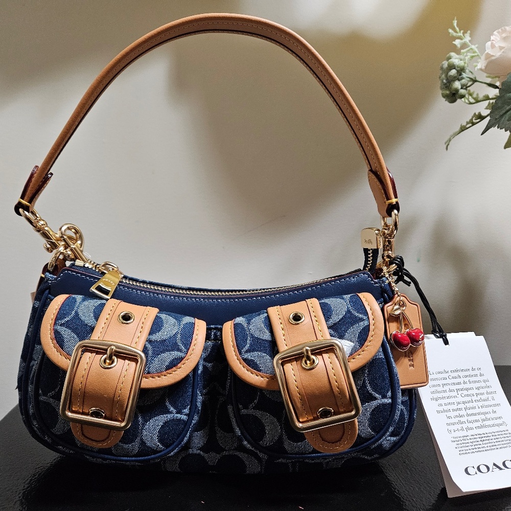 Coach Ashton Shoulder/X body Bag in Signature Denim Style CY700 Retail $398